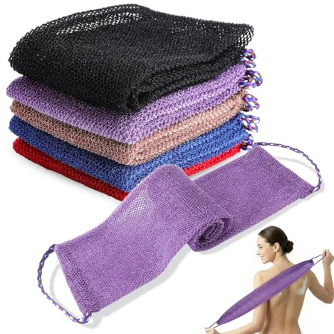 5 Pièces Eponge Africaine Exfoliante Gommage Gant de Toilette Exfoliant Double Face avec Poignées Brosse Exfoliante Douce et Rugueuse pour Exfoliant Violet Bleu café Noir Bourgogne