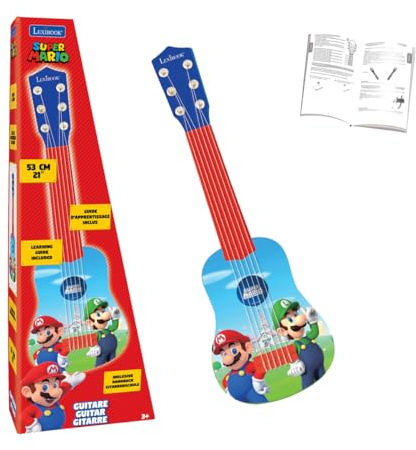 Lexibook Nintendo Mario Luigi La mia Prima Chitarra, 6 corde in nylon, 53 cm, guida inclusa, blu / rosso, K200NILXB