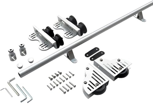 LFONDIGE 3.3FT - 20FT Silver Round Tube Track Sliding Ladder Hardware Kit (No Ladder), Rolling Ladders for Loft Bookshelf Warehouse Wine Cooler, Tensible Rollers System(10ft/300cm Track kit)