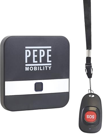 PEPE Mobility Notrufknopf für Senioren, Hausnotruf mit SOS-Taste, kabellos | Notfallarmband mit Steckdosen-Empfänger, 52 Klingeltöne, 4 Lautstärken bis 95 dB, CR2032 Batterie, Sofort einsatzbereit