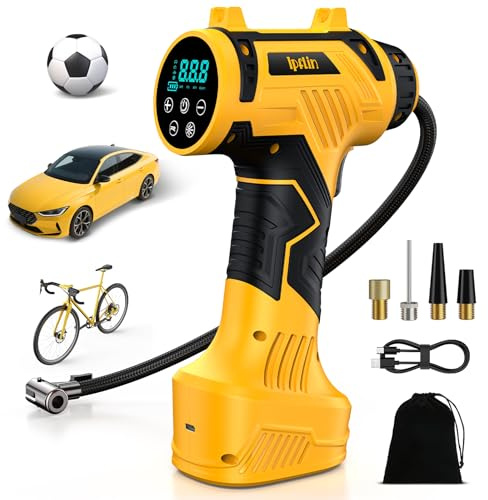 Ipflin Tyre Inflator Cordless Digital Pump 150PSI USB-C LED Car/Bike/Moto | USB-C, Rechargeable Battery, 150PSI, Fast Inflation, 22L/min, Portable, Digital Screen, Cordless, LED Light, Multifunctional