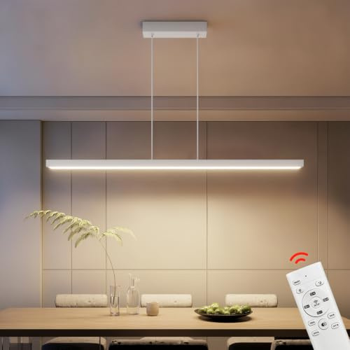 Coinmit 100CM LED Dimmbar Hängelampe, mit Fernbedienung, 36W, Weiß | 3000K/4000K/6000K , Einstellbare Pendelleuchte, Modern Esstisch Hängeleuchte, für Esszimmer, Küche, Büro, Wohnzimmer