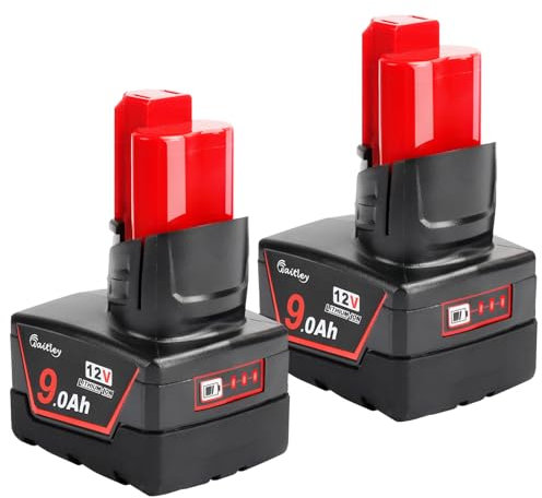 Waitley - Lot de 2 batteries de rechange 12 V 9 Ah compatibles avec les outils électriques Milwaukee 12 V