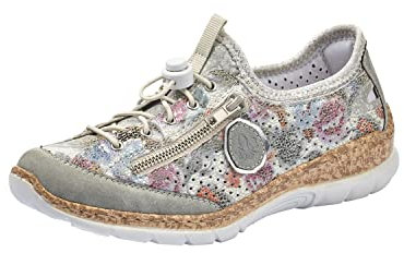 Rieker Femme N42V1 Baskets Enfiler, Mehrfarbig (Cement/Weiss-Multi/Argento/silverflower), 39 EU