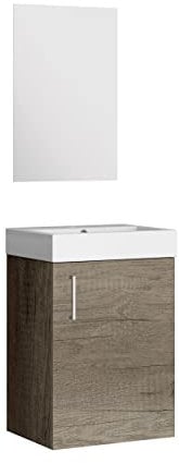 Baikal Conjunto De Mueble De Baño 45cm. Incluye Mueble con Lavabo. Melamina 16mm. Mueble MONTADO. Lavabo Encastrado. con Espejo 1 Puerta Tirador Vertical Nebraska