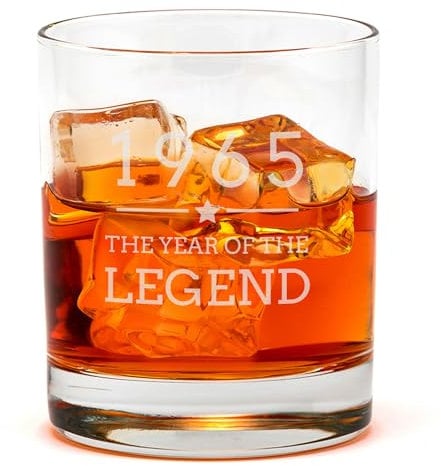 Dust and Things Engraved Whiskey Tumbler - 1965 Year of The Legend Design - 60th Birthday Gifts for Men Him - 10oz Old Fashioned Glass