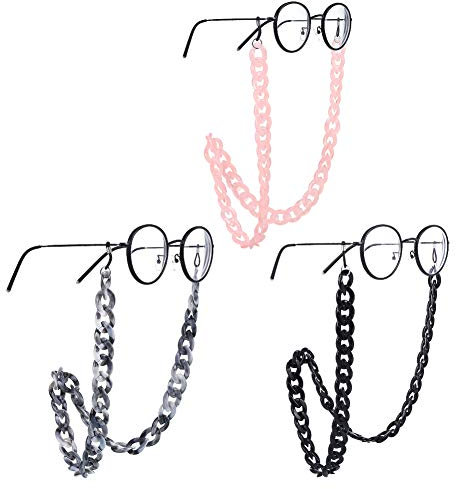 Xinzistar 3 Pcs Glasses Chain, Spectacles Cord Sunglasses Strap Adjustable Glasses Strap Neck Straps, Chunky Glasses Cord Chain Non-Slip Fashion Glasses Chain & Lanyard (Black, Grey, Pink)