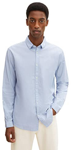 TOM TAILOR Herren Slim Fit Hemd mit Struktur 1023881, 24183 - Light Blue White Structure, 3XL