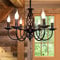 JIINOO Kronleuchter im Traditionellen Landhausstil, Vintage Höhenverstellbarer Kerzenleuchter aus Schmiedeeisen,6 Lichter Deckenlampe Bauernhaus Klassische Pendelleuchte für Küche Esszimmer Wohnzimmer