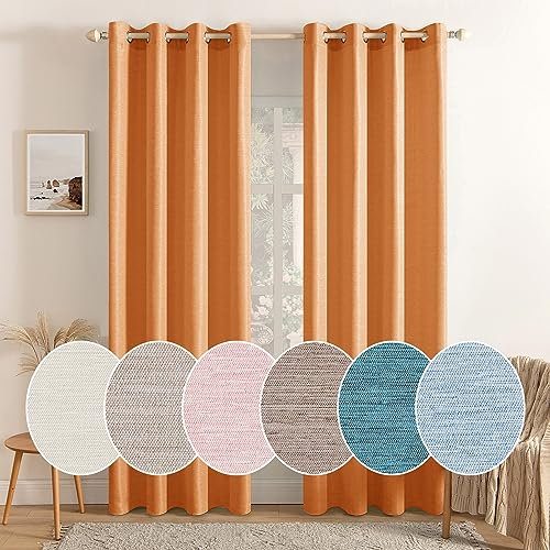MIULEE Vorhang Blickdicht Vorhänge Gardinen mit Ösen Thermogardine Ösenvorhang Dekoschal Slub Leinen Fensterschal für Wohnzimmer Schlafzimmer 2er Set 140 x 225cm(B x H) Orange