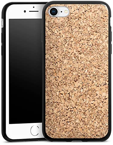 DeinDesign Slim Case extra dünn kompatibel mit Apple iPhone SE (2020) Silikon Handyhülle schwarz Hülle Kork Holzoptik Holz