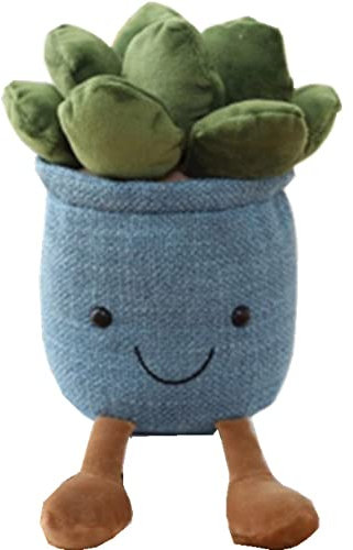 OUKEYI 9.8 inch Succulents Plush Toy, Flower Pot Stuffed Plushie Pillow Decoration, Cute Soft Plants Throw Pillow for Christmas Birthday Gifts (Blue)