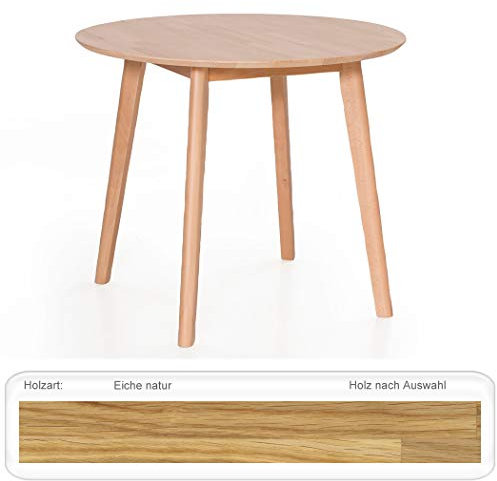 expendio runder Massivholztisch Thiago 90 cm Esstisch Rundtisch Küchentisch Eiche oder Buche Tischplatte fest Küche Esszimmer, Holzart:Eiche Natur geölt