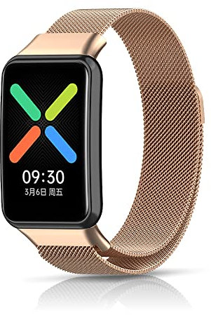 Niboow Bracelet Compatible avec Oppo Watch Free, Femmes Hommes Métal Acier Inoxydable Mesh Tissé Magnétique Sangle Bracelet Compatible avec Oppo Watch Free-Or Rose