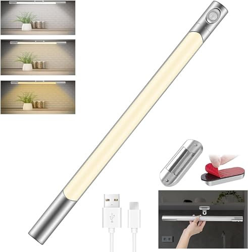 40cm LED Lampe Akku mit Bewegungsmelder, 2500mAh Unterbauleuchte Led mit Batterie, 6500K Unterbauleuchte Küche Led Akku, Kabellose, Led Leiste USB Aufladbar, Schrankbeleuchtung Treppenbeleuchtung