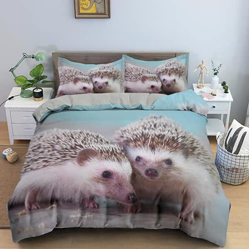 MDKLXIDF Bettwäsche 135x200 cm Igel Weich Mikrofaser Bettbezug Set Für Jungen Mädchen Einzelbett, Hypoallergen Bettbezüge mit Reißverschluss und 1 Kissenbezug 80x80 cm
