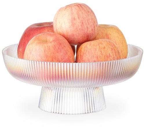 Navaris Glass Fruit Bowl - Decorative Fluted Coloured Glass Bowl for Fruit Snacks Sweets - 26cm / 10.2 Diameter Table Centrepiece Dish - Rainbow Tinted