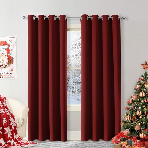 CUCRAF Thermovorhang Kälteschutz Vorhang Blickdicht 2er Set H225 x B140 cm Gardinen mit Ösen Rot Verdunklungsvorhänge, Weich und Langlebig Schallschutz Vorhang für Schlafzimmer Wohnzimmer