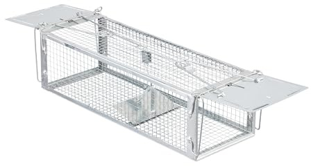 Relaxdays Lebendfalle für Mäuse & Ratten, tierfreundliche Nagetierfalle, HxBxT: 11,5 x 40 x 14,5 cm, Mäusefalle, Silber