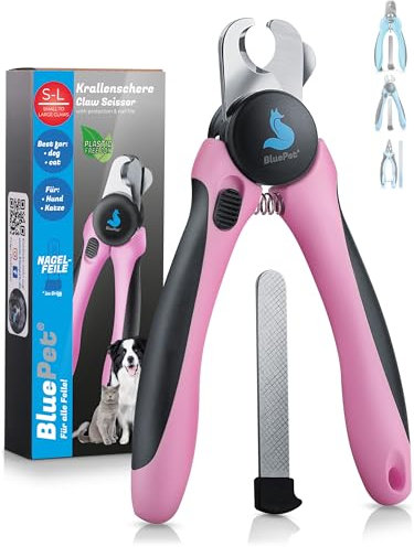 BluePet Coupe-Griffes pour Chien, Chat et Petits Animaux - Lime à Ongles intégrée - Coupe-Ongles Efficace (Petite et Grande Taille avec Protection - Rose)