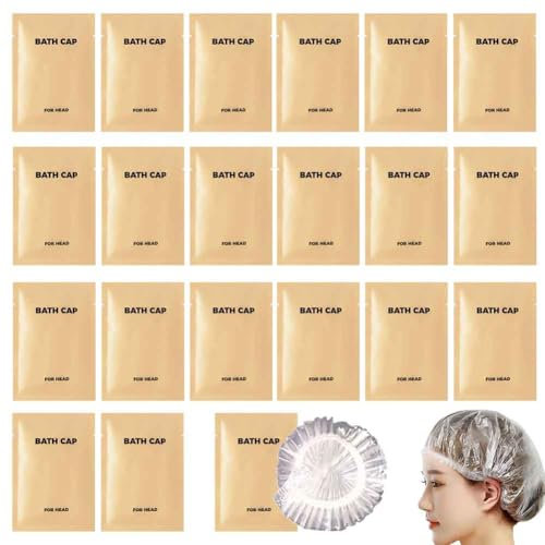 50PCS Portable Individually Wrapped Disposable Shower Caps, Plastic Waterproof Elastic Pocket Hair Bath Caps,Multipurpose Travel Shower Caps, Perfect for Hair Treatment, Salon, Spa, Hotel, Travel