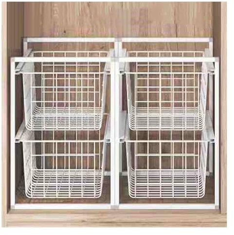 2 Tier Pull Out Cabinet Storage Basket,Metal Wire Mesh Storage Basket Organizer,No Punching Required for Kitchen Office Wardrobes Cupboard Bearing Capacity 40kg(450x730x370mm)