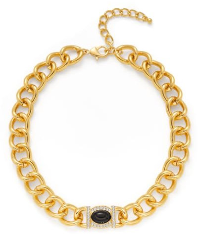 LILIE&WHITE Damen Goldene Gliederkette mit Schwarzem Stein - Hypoallergen, Farbecht, Verstellbare Statement-Halskette für Eleganz im Alltag und Besondere Anlässe