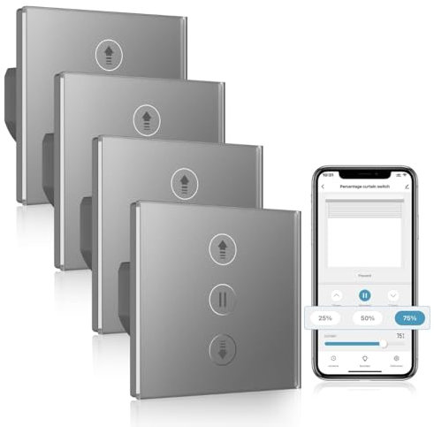 Allevoi 4 Pack Interrupteur Volet Roulant Connecté en Pourcentage, Interrupteur Tactile de Stores Commande Vocale, Programmation, Compatible avec Alexa/Google Home, Inatallation Facile