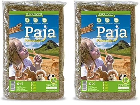 ARQUIVET Paille pour Les rongeurs 1 kg - Nourriture idéale pour Les Lapins, Les cochons d'Inde et Les Petits rongeurs en Fibre - Aliments pour Animaux de Compagnie (Lot de 2)