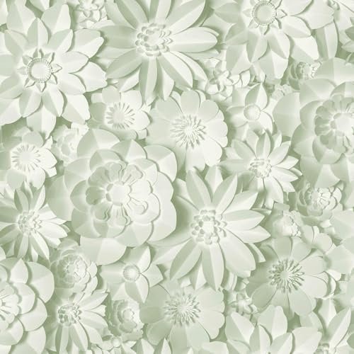 World of Wallpaper Dimensions Floral 3D Effect Large Floral Themed Wallpaper for Bedrooms, Living Rooms, Nurseries Wallcovering in Light Sage Green World of Wallpaper WOW43755