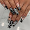 24Pcs Black French Tip False Nails – Press On Nails, Long Coffin Square Fake Nails With Exquisite Glossy Silver Star Rhinestones And Crosses, Full Cover False Nails For Women