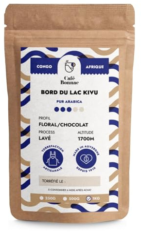 Café Bonnac – Café En Grain Congo Bord du Lac Kivu 1kg | 100% Arabica De Spécialité | Rond, Gourmand Et Épicé | Torréfaction Artisanale Française | Idéal Machine À Grain
