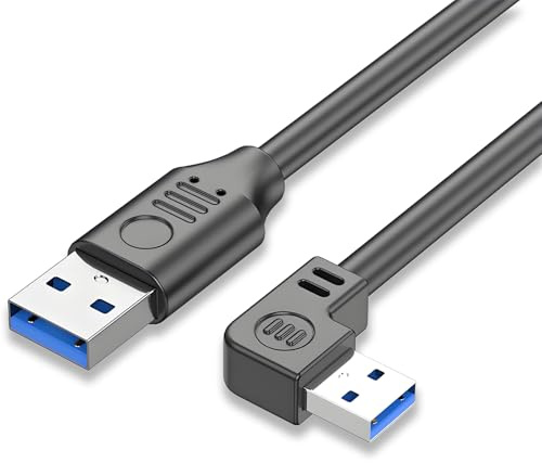Leloco USB 3.0 Kabel 0,5m, 90 Grad Winkel USB A Stecker auf A Stecker Datenkabel Verbindungskabel Kompatibel mit HDD, Drucker, Festplattengehäusen, Kameras, DVD, Laptop (Links Abbiegen)