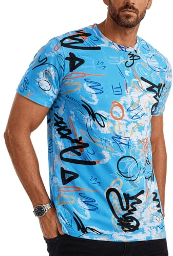 Runcati Camiseta de manga corta para hombre con estampado de verano, cuello redondo, corte regular, camisetas de moda vintage, ropa de calle, camisetas informales, camisetas casuales