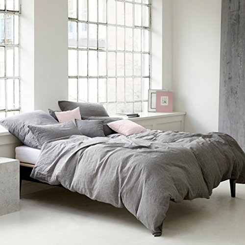 elegante Leinen Bettwäsche Breeze dunkelgrau Kissenbezug einzeln 40x80 cm