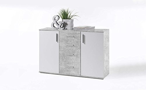 AVANTI TRENDSTORE - BEA - Comò in Legno Laminato e Bianco, Disponibile in 3 Diversi Colori e Dimensioni (120x84x35 cm, Grigio-Bianco)