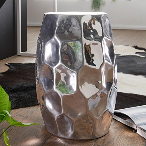 Wohnling Beistelltisch 30x47x30cm Aluminium Silber Dekotisch orientalisch rund, Kleiner Hammerschlag Abstelltisch, Designer Ablagetisch Metall modern, Anstelltisch schmal