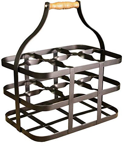 Vintage Style Sturdy Metal 6 Wine Bottle Holder Milk Carrier Caddy Black