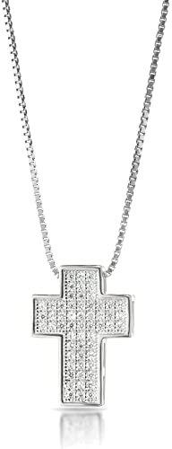 inSCINTILLE Collana Croce Uomo Donna in Argento Rodiato 925, Ciondolo Crocifisso con Punti Luce di Zirconia Cubica, Unisex 100% Made in Italy