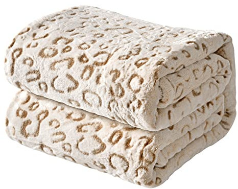 FY FIBER HOUSE Flanell Fleece Decken, extra weiche Flauschige Kuscheldecken, leichte, gemütliche Mikrofaser Sofadecke/Couchdecke für Erwachsene, 150x200cm, brauner Leopard