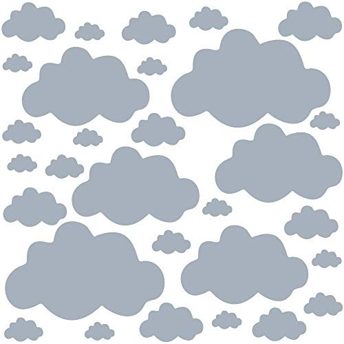 PREMYO 30 Wolken Wandsticker Kinderzimmer Mädchen Jungen - Wandtattoo - Wandaufkleber Selbstklebend Grau