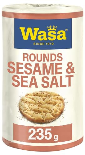 Wasa Knäckebrot Tasty Snacks Sesame & Sea Salt Rounds, 8er Pack 235g | Rundes Knäckebrot aus Weizen mit Sesam und Meersalz, Ideal zum Snacken