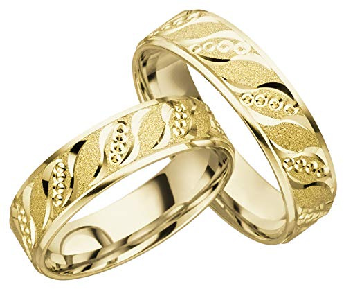 JC Trauringe Gold 585 Paarpreis I Traumhafte Eheringe breit 5,5mm I Einzigartige Partnerringe Gelbgold mit Gravur in edler Schatulle I 2 Hochzeitsringe Herrenring & Damenring I C004