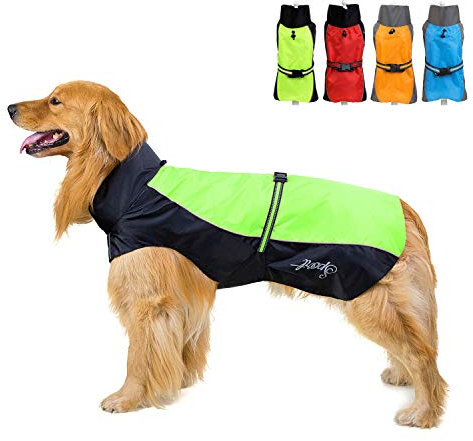 Zunea Wasserdichter Regenmantel für Mittelgroße und Große Hunde Reflektierend Regenjacke Leicht Winddicht Netzfutter Regenschutz Kleidung für Outdoor Wandern, Bekleidung für nasse Tage Grün 8XL