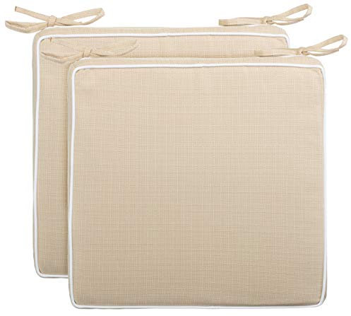 Brandsseller Set de 2 Cojines de Asiento 40x40x4 cm – Cojine para Silla Repelente al Agua con Cintas de Sujeción Aspecto de Lino – Interior y Exterior – Cocina,Terraza, Jardín – Beige