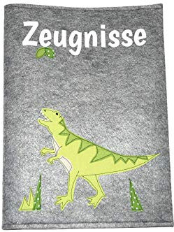 Zeugnismappe personalisiert mit Namen - T-Rex - handmade aus Filz für Dokumente A4 Für Jungen ab Einschulung