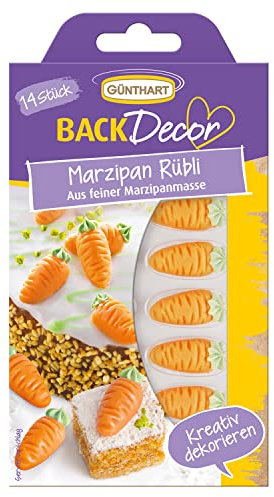 Günthart BackDecor 14 Marzipan Rübli, Möhren, Ruebli aus feinem Marzipan, orange Karotten mit grünem Strang, 1er Pack (1 x 30 g)