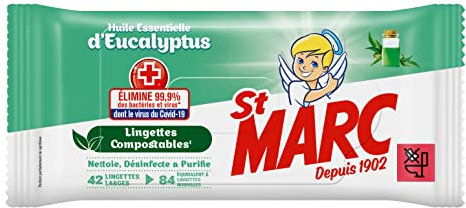 ST MARC Lingettes Biodégradables Nettoyantes et Désinfectantes aux Huiles Essentielles d'Eucalyptus x42