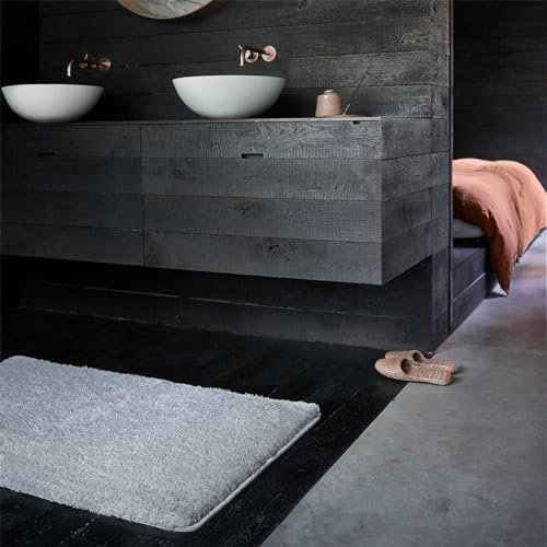 WECONhome Basics Badteppich, Badematte, kuscheliger Flauschiger weicher Flor, rutschfest und waschbar, Joris (80 x 150 cm, hellgrau)