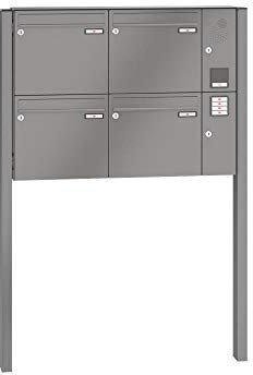RENZ/Basic B / 4er Freistehende Briefkastenanlage Standbriefkasten mit Sprechfeld/RAL-Farbe 9007 Volumen 12 L/zum Einbetonieren/Dein-Briefkasten.de